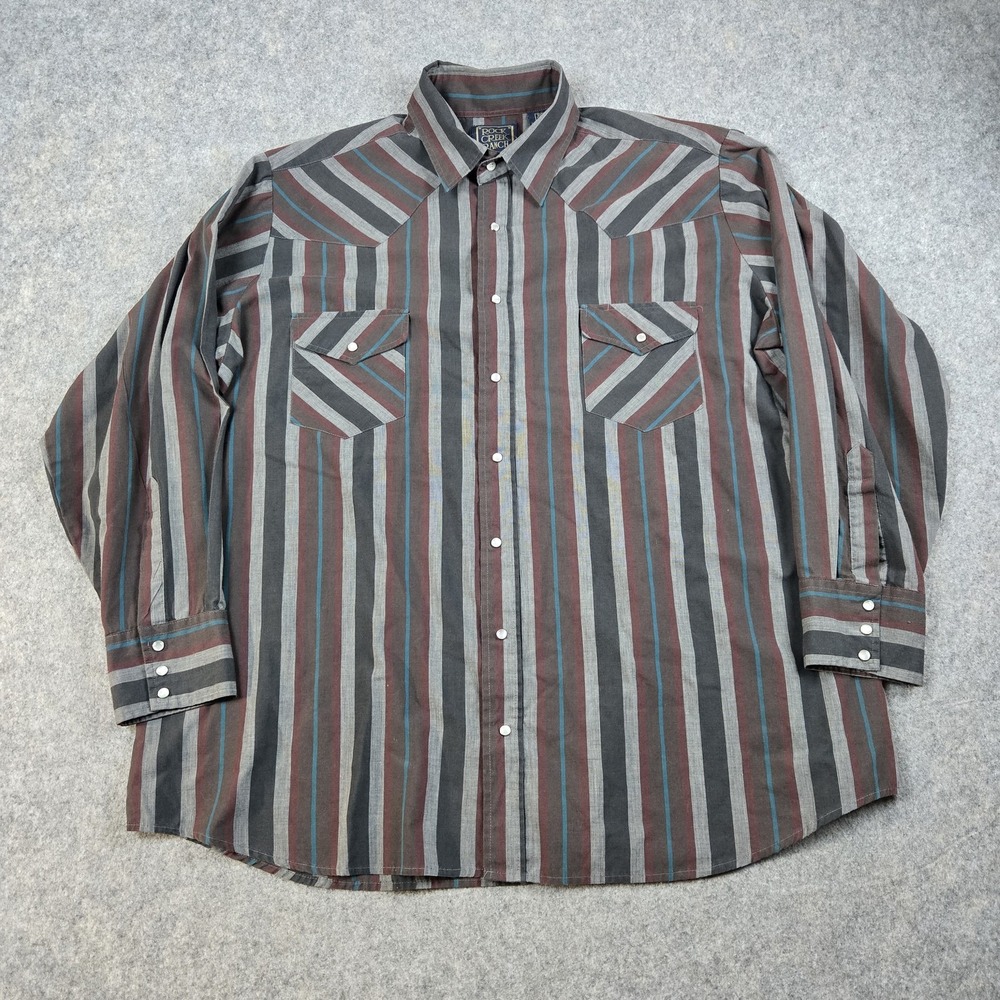 Vintage Rock Creek Ranch Shirt Mens 2XL Red‎ Western Pearl Snap Striped 90s